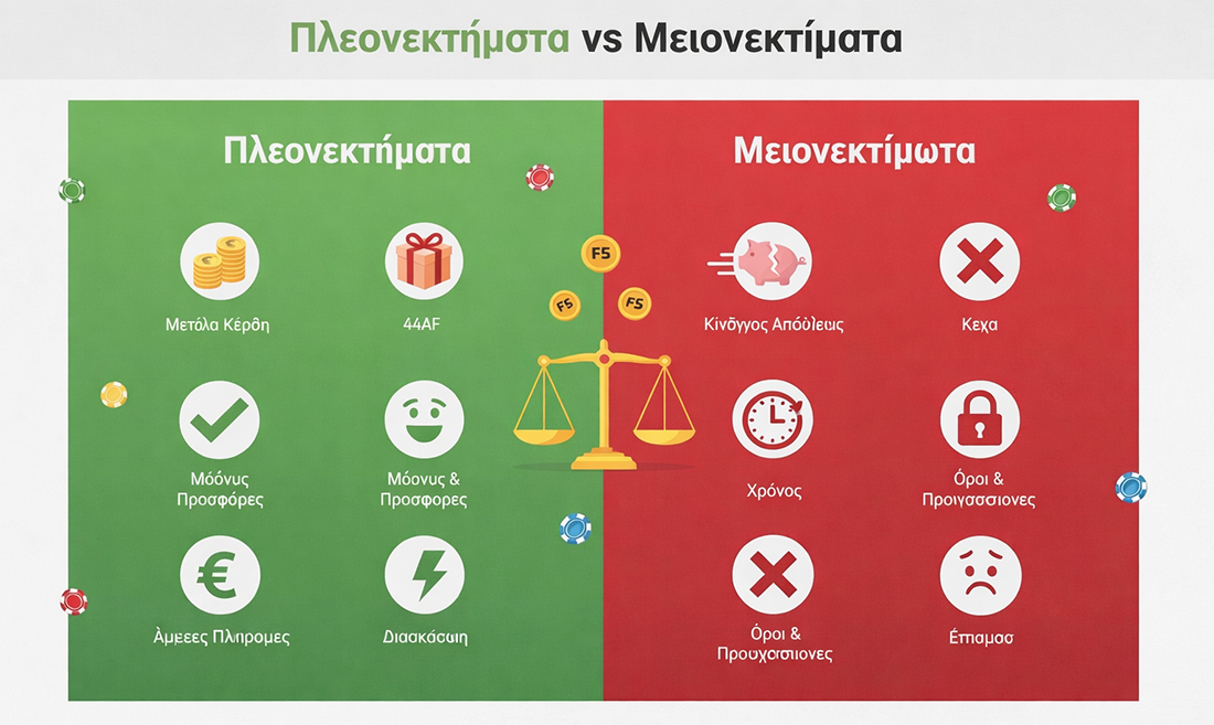 Free spins πλεονεκτήματα και μειονεκτήματα - Σύγκριση bonus